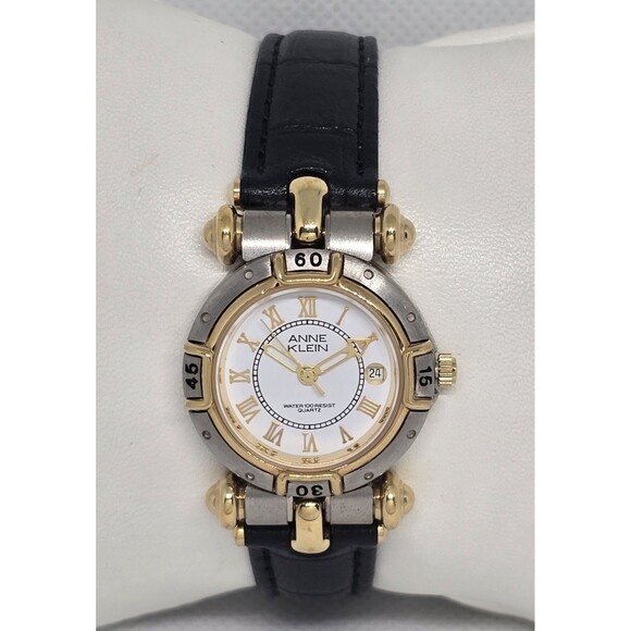 Anne Klein Accessories - Women's Anne Klein Trendy Petite Two Tone White Dial Black Leather Band Watch 14